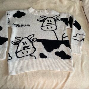 Cream & Black Cow Graphic Crewneck Sweater
